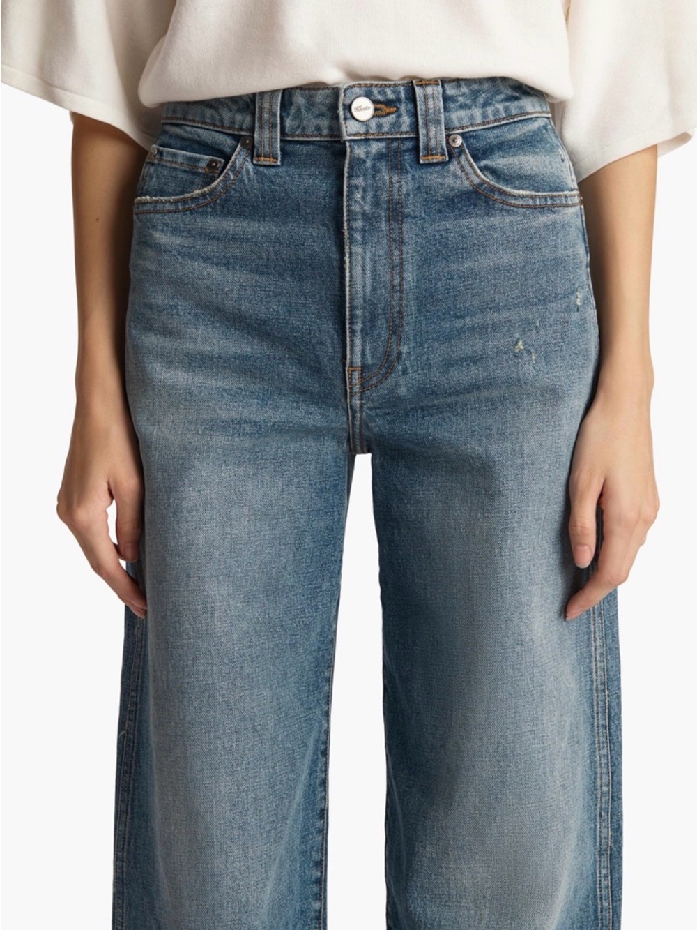 KHAITE Mid-Rise Wide-Leg Jeans in Washed Blue - Picture 2 of 9
